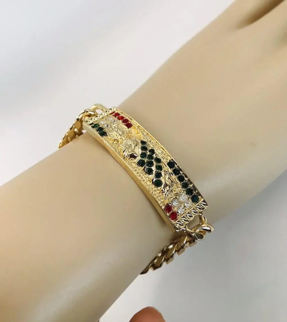 14K Gold Plated San Judas Bracelet Cuban Chain Bracelet Oro Laminado Men Women